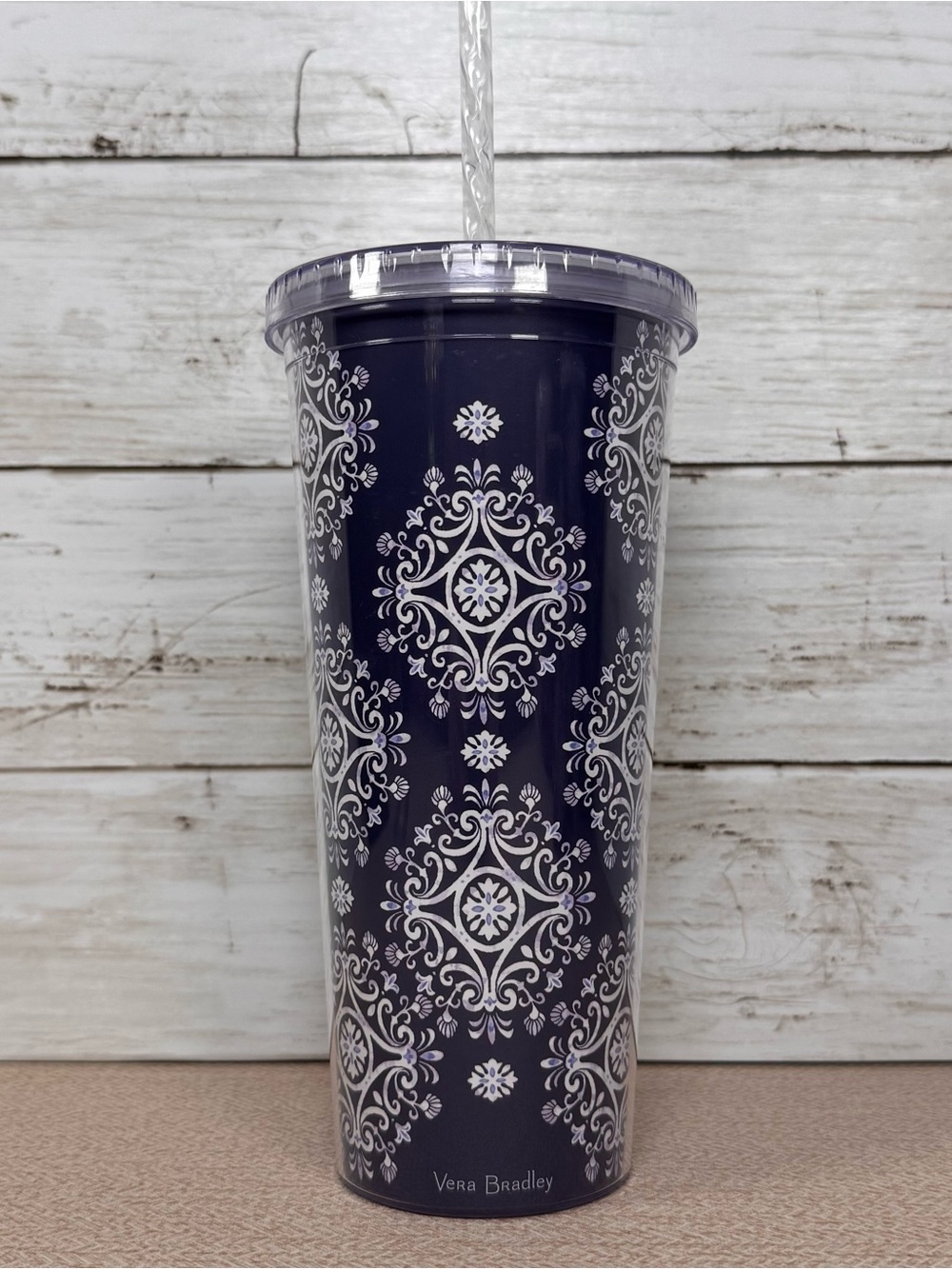 Vera Bradley | Steel Blue Medallion | 24oz Tumbler | Straw | Navy White